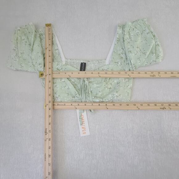 Mink Pink Johanna puff sleeve crop smocked milkmaid floral sage top Sz small - Picture 6 of 10
